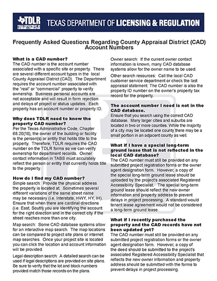 TDLR helpsheet that can assist a person to find the CAD file required