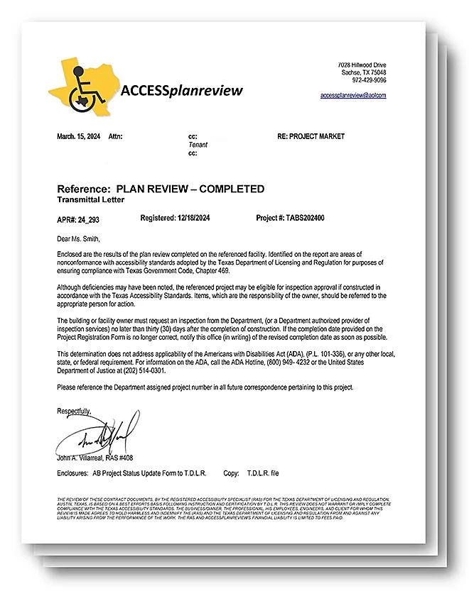 This is a screenshot of an ACCESSplanreview coversheet for a TAS Plan Review from our RAS #408