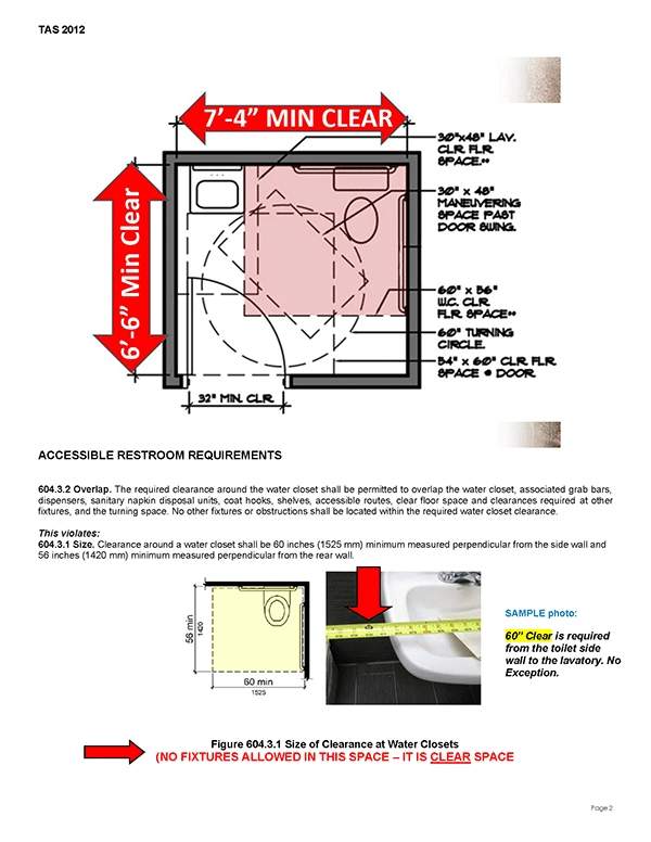 This is a page from a TAS Plan Review by ACCESSplanreview showing the clear floor space of a toilet