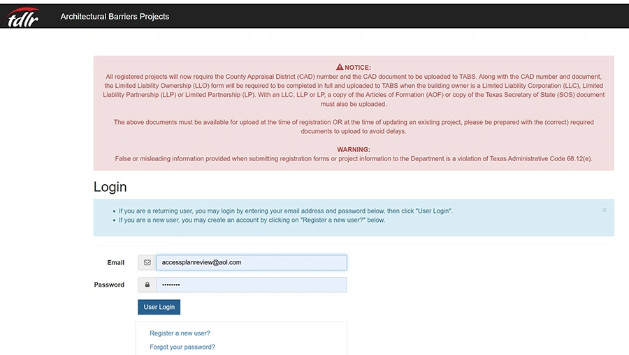 TDLR-SEPT2025-TABs-Number NEW Sept 2025 TDLR TABS Requirement photo of LLC Form and CAD Number Required to Register